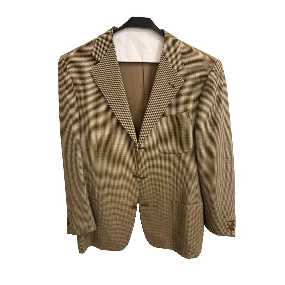 Canali Blazer Mens 40R Brown Houndstooth Wool Italy Luxury Sport Coat Jacket